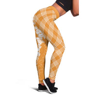 Hawaii Aloha Plumeria Lei Orange Palaka Leggings - Polynesian Pride