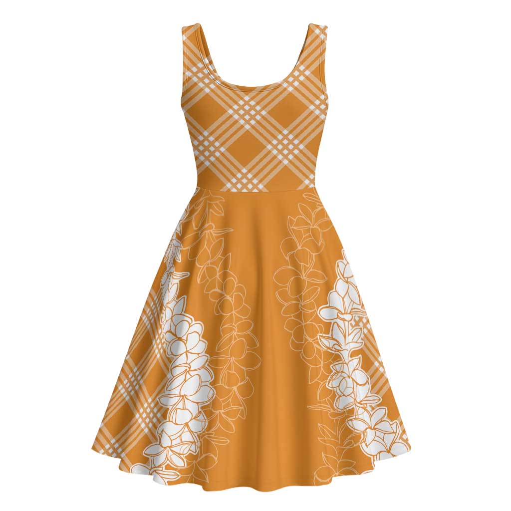 Hawaii Aloha Plumeria Lei Orange Palaka Midi Dress - Polynesian Pride