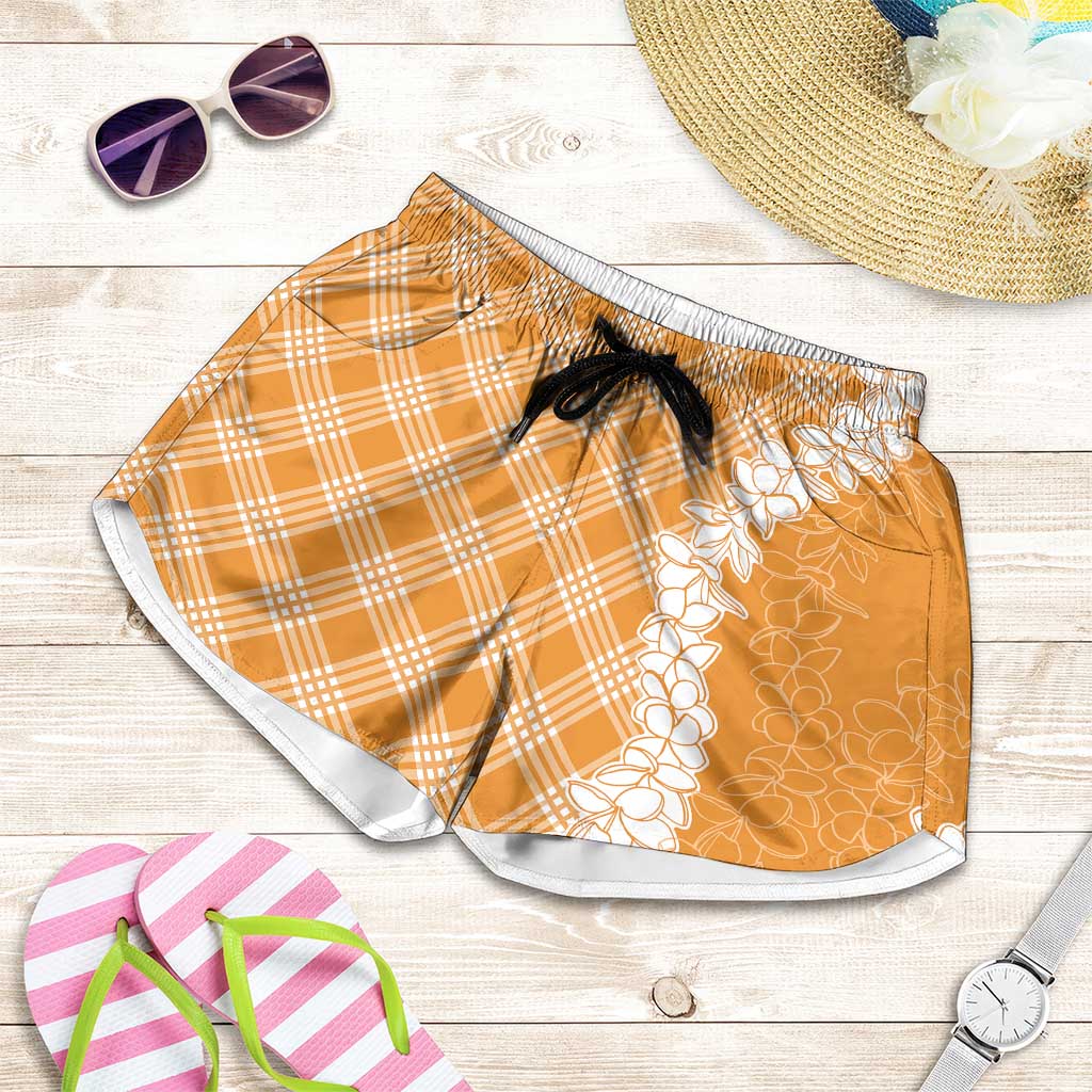 Hawaii Aloha Plumeria Lei Orange Palaka Shorts for Women LT7 Orange - Polynesian Pride