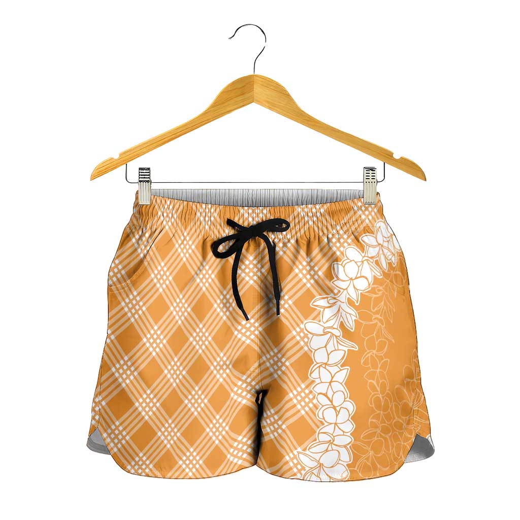 Hawaii Aloha Plumeria Lei Orange Palaka Shorts for Women LT7 - Polynesian Pride