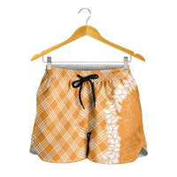 Hawaii Aloha Plumeria Lei Orange Palaka Shorts for Women LT7 - Polynesian Pride