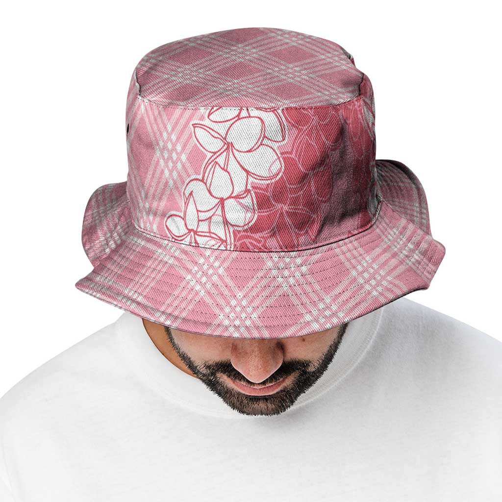 Hawaii Aloha Plumeria Lei Pink Palaka Bucket Hat - Polynesian Pride