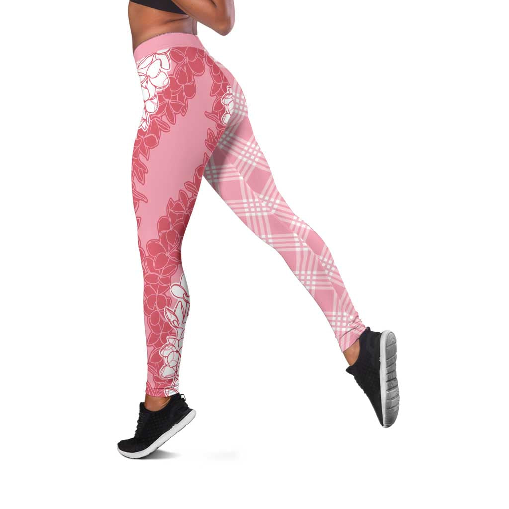 Hawaii Aloha Plumeria Lei Pink Palaka Leggings - Polynesian Pride