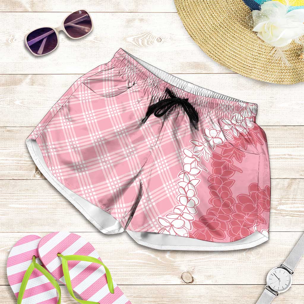Hawaii Aloha Plumeria Lei Pink Palaka Shorts for Women LT7 Pink - Polynesian Pride