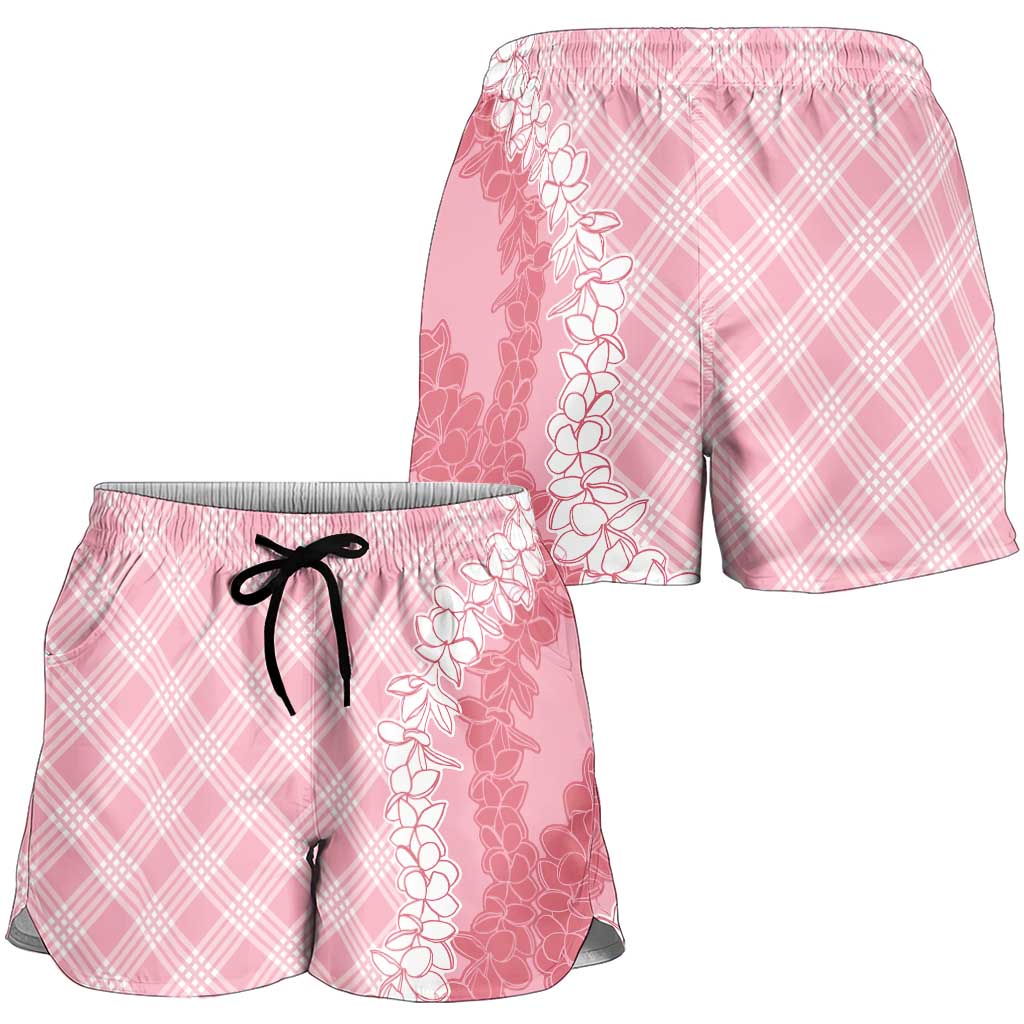 Hawaii Aloha Plumeria Lei Pink Palaka Shorts for Women LT7 - Polynesian Pride
