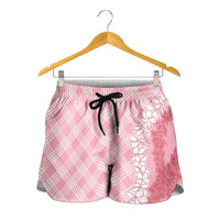 Hawaii Aloha Plumeria Lei Pink Palaka Shorts for Women LT7 - Polynesian Pride