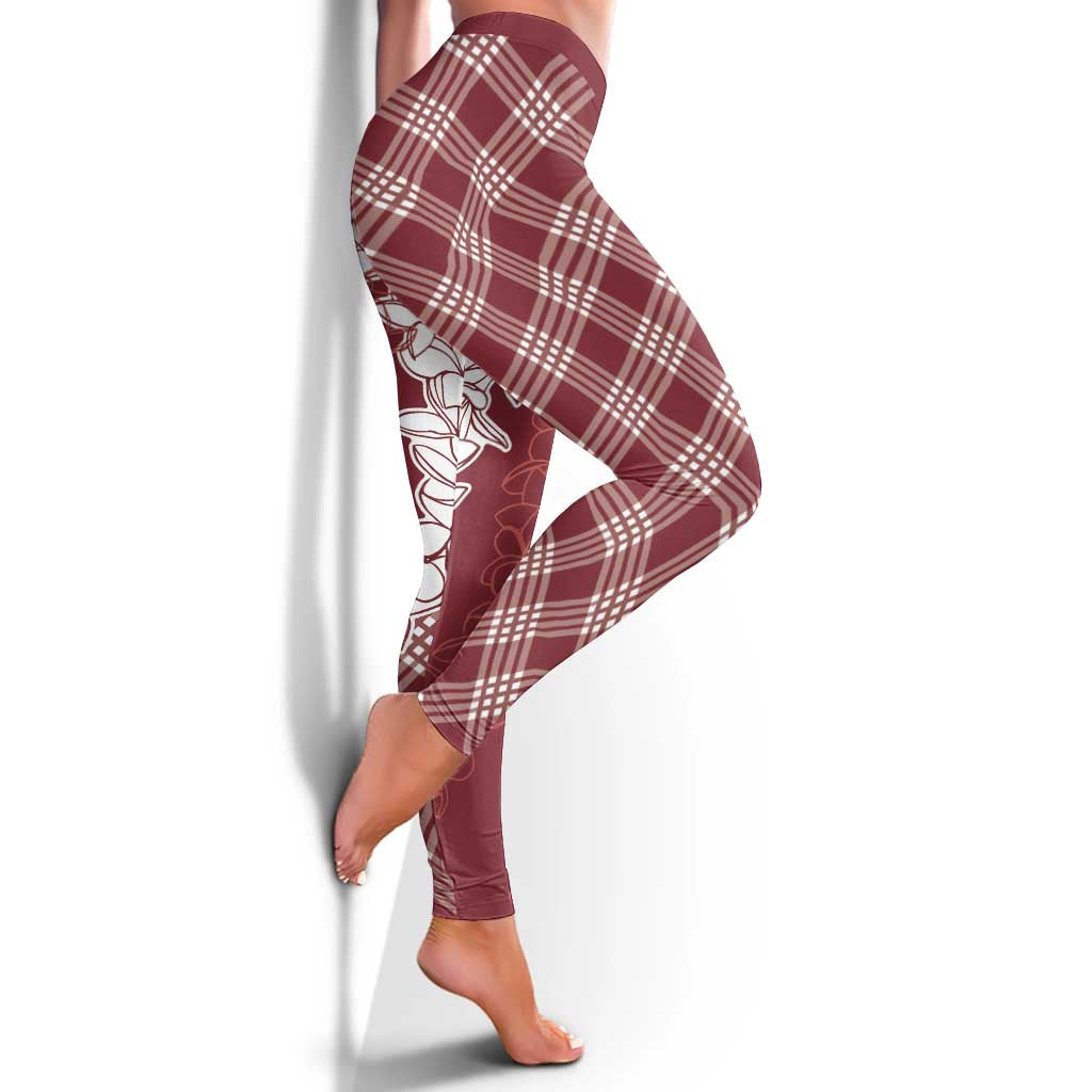 Hawaii Aloha Plumeria Lei Scarlet Palaka Leggings - Polynesian Pride