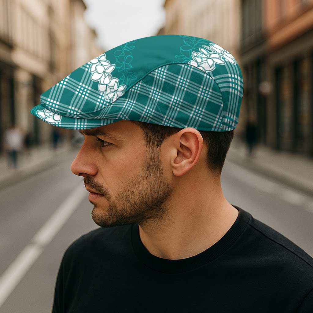 Hawaii Aloha Plumeria Lei Teal Palaka Jeff Hat - Polynesian Pride