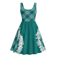 Hawaii Aloha Plumeria Lei Teal Palaka Midi Dress - Polynesian Pride