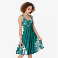 Hawaii Aloha Plumeria Lei Teal Palaka Midi Dress - Polynesian Pride