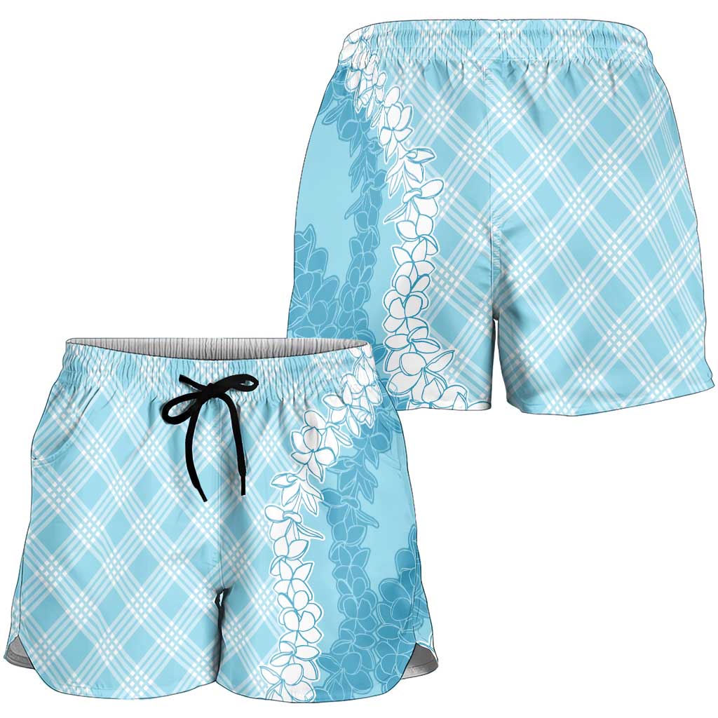 Hawaii Aloha Plumeria Lei Turquoise Palaka Shorts for Women LT7 - Polynesian Pride