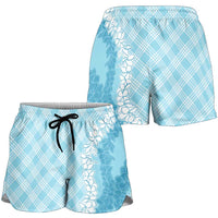 Hawaii Aloha Plumeria Lei Turquoise Palaka Shorts for Women LT7 - Polynesian Pride