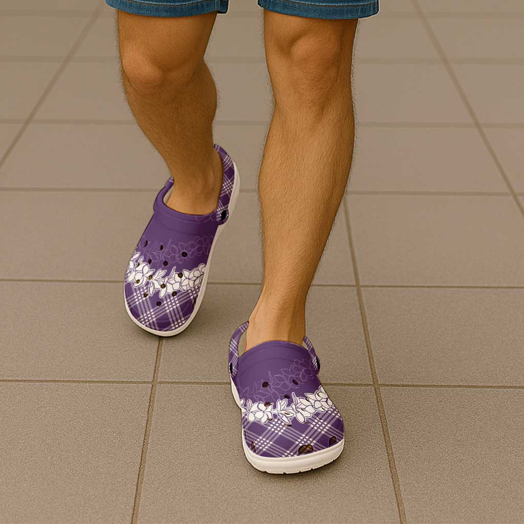 Hawaii Aloha Plumeria Lei Violet Palaka Clogs Shoes - Polynesian Pride