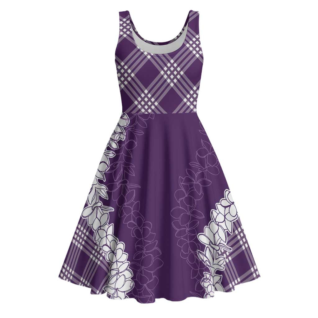 Hawaii Aloha Plumeria Lei Violet Palaka Midi Dress - Polynesian Pride