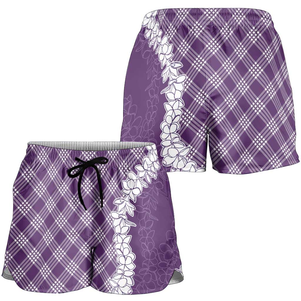Hawaii Aloha Plumeria Lei Violet Palaka Shorts for Women - Polynesian Pride