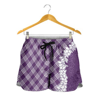 Hawaii Aloha Plumeria Lei Violet Palaka Shorts for Women - Polynesian Pride