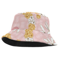 Hawaii Anthurium Tiare Pikake Lei Bucket Hat Akala Lauhala Art Pattern LT01 One Size Pink - Polynesian Pride
