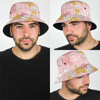 Hawaii Anthurium Tiare Pikake Lei Bucket Hat Akala Lauhala Art Pattern LT01 - Polynesian Pride
