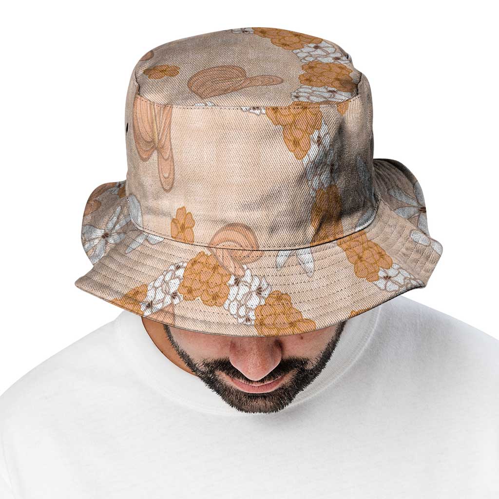 Hawaii Anthurium Tiare Pikake Lei Bucket Hat Alani Lauhala Art Pattern LT01 - Polynesian Pride