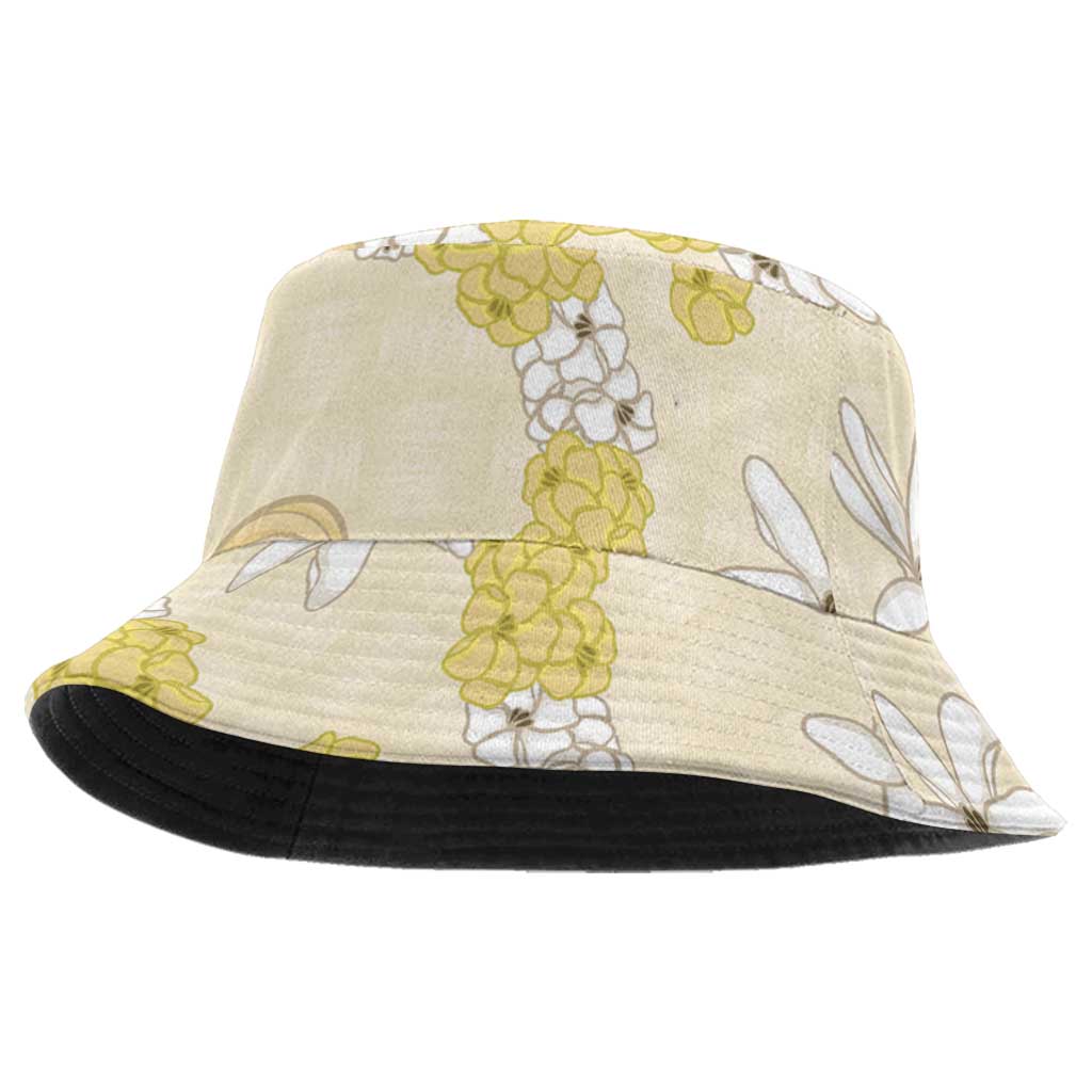 Hawaii Anthurium Tiare Pikake Lei Bucket Hat Melemele Lauhala Art Pattern