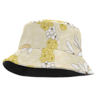 Hawaii Anthurium Tiare Pikake Lei Bucket Hat Melemele Lauhala Art Pattern LT01 One Size Yellow - Polynesian Pride