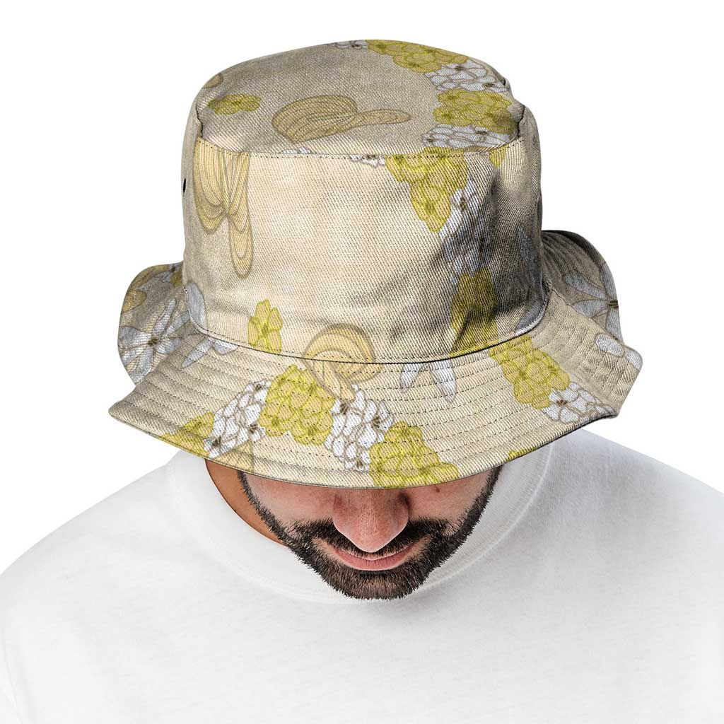 Hawaii Anthurium Tiare Pikake Lei Bucket Hat Melemele Lauhala Art Pattern LT01 - Polynesian Pride