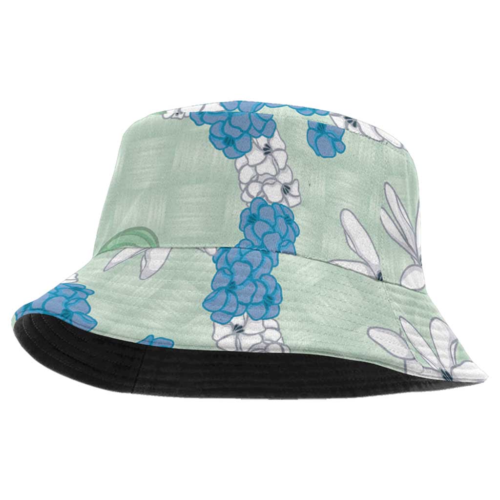 Hawaii Anthurium Tiare Pikake Lei Bucket Hat Omaomao Lauhala Art Pattern LT01 One Size Green - Polynesian Pride