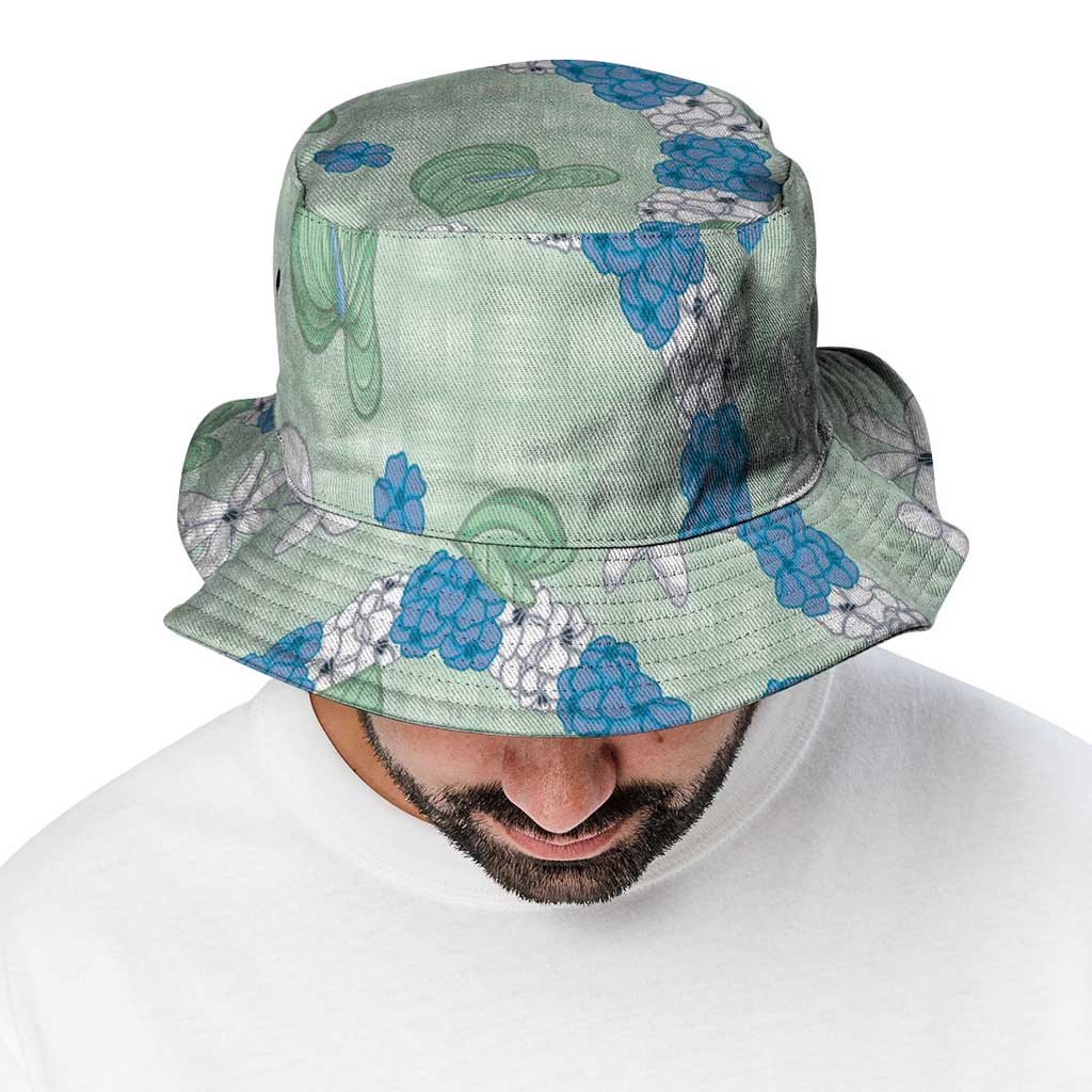 Hawaii Anthurium Tiare Pikake Lei Bucket Hat Omaomao Lauhala Art Pattern LT01 - Polynesian Pride