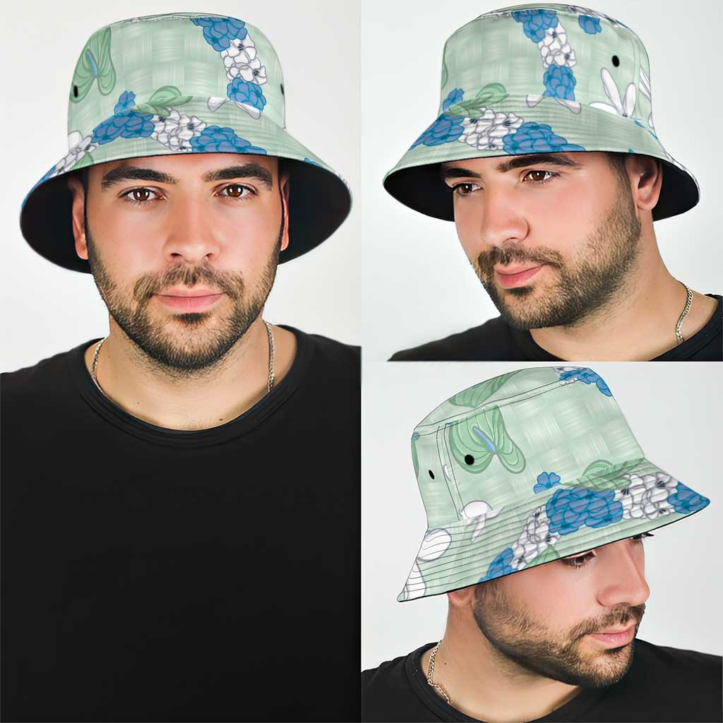 Hawaii Anthurium Tiare Pikake Lei Bucket Hat Omaomao Lauhala Art Pattern LT01 - Polynesian Pride