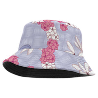 Hawaii Anthurium Tiare Pikake Lei Bucket Hat Poni Lauhala Art Pattern LT01 One Size Purple - Polynesian Pride