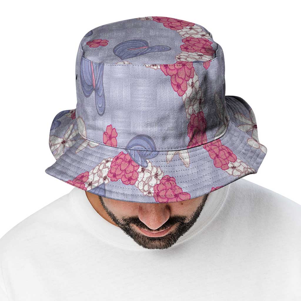 Hawaii Anthurium Tiare Pikake Lei Bucket Hat Poni Lauhala Art Pattern LT01 - Polynesian Pride