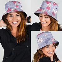 Hawaii Anthurium Tiare Pikake Lei Bucket Hat Poni Lauhala Art Pattern LT01 - Polynesian Pride