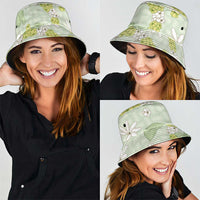 Hawaii Anthurium Tiare Pikake Lei Bucket Hat Sage Green Lauhala Art Pattern LT01 - Polynesian Pride
