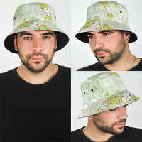 Hawaii Anthurium Tiare Pikake Lei Bucket Hat Sage Green Lauhala Art Pattern LT01 - Polynesian Pride