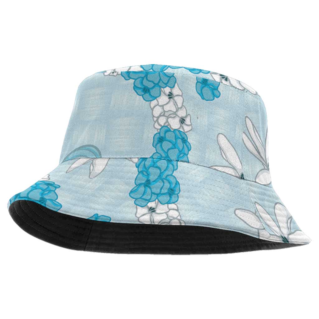 Hawaii Anthurium Tiare Pikake Lei Bucket Hat UliUli Lauhala Art Pattern