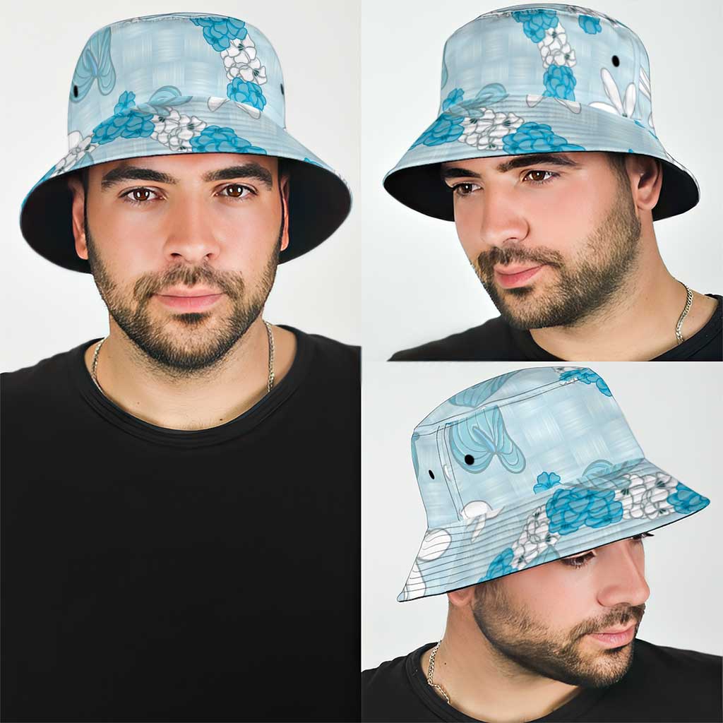 Hawaii Anthurium Tiare Pikake Lei Bucket Hat UliUli Lauhala Art Pattern LT01 - Polynesian Pride
