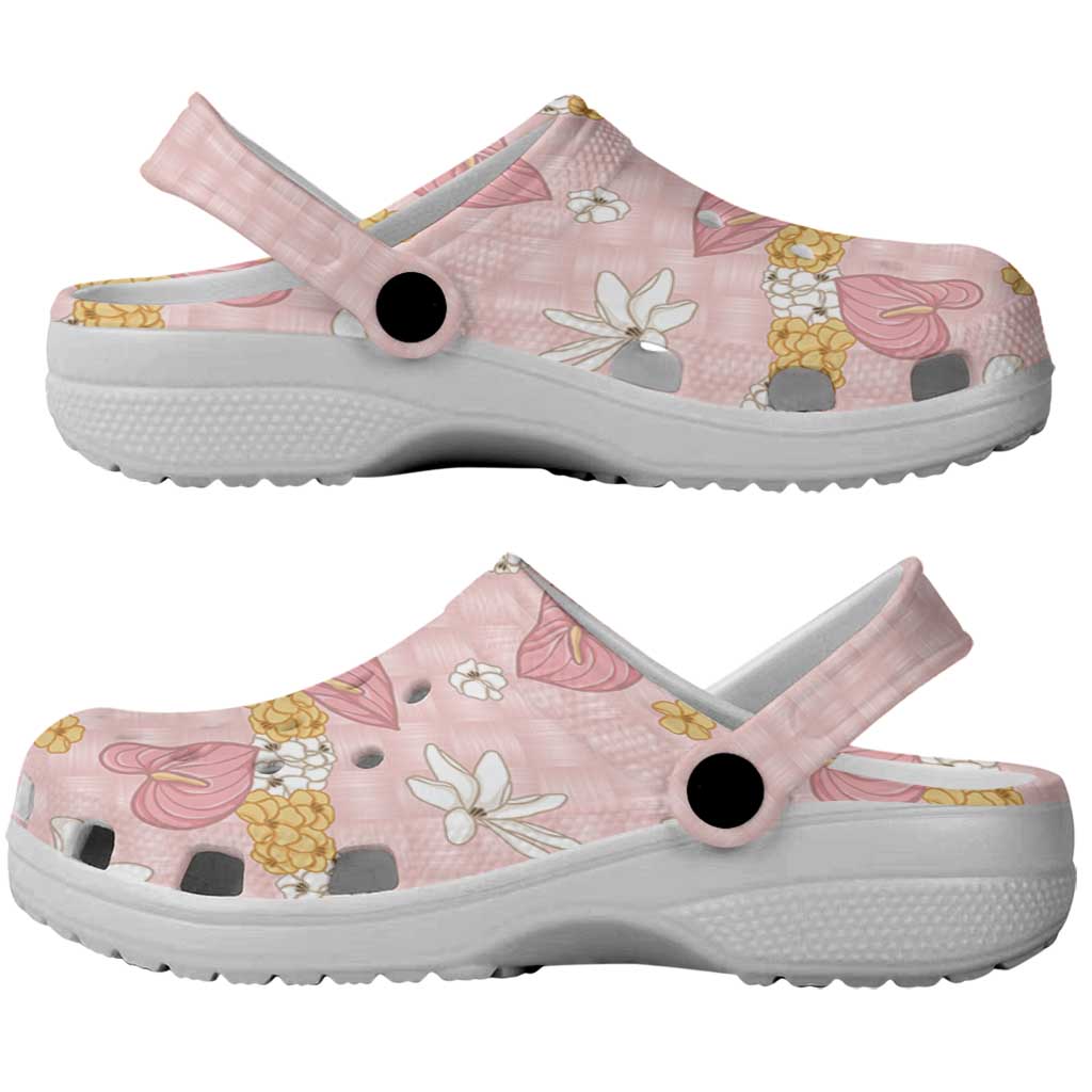 Hawaii Anthurium Tiare Pikake Lei Clogs Shoes Akala Lauhala Art Pattern LT01 - Polynesian Pride