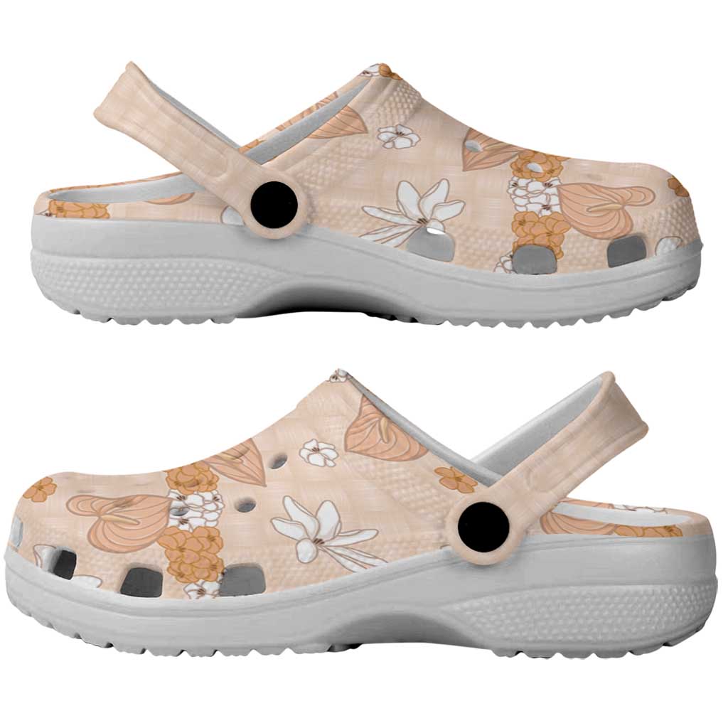 Hawaii Anthurium Tiare Pikake Lei Clogs Shoes Alani Lauhala Art Pattern LT01 - Polynesian Pride