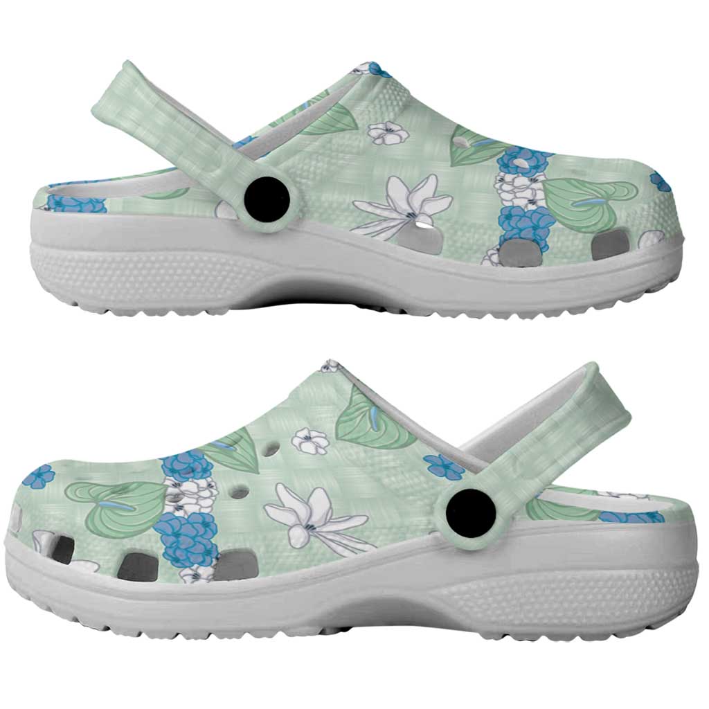 Hawaii Anthurium Tiare Pikake Lei Clogs Shoes Omaomao Lauhala Art Pattern LT01 - Polynesian Pride