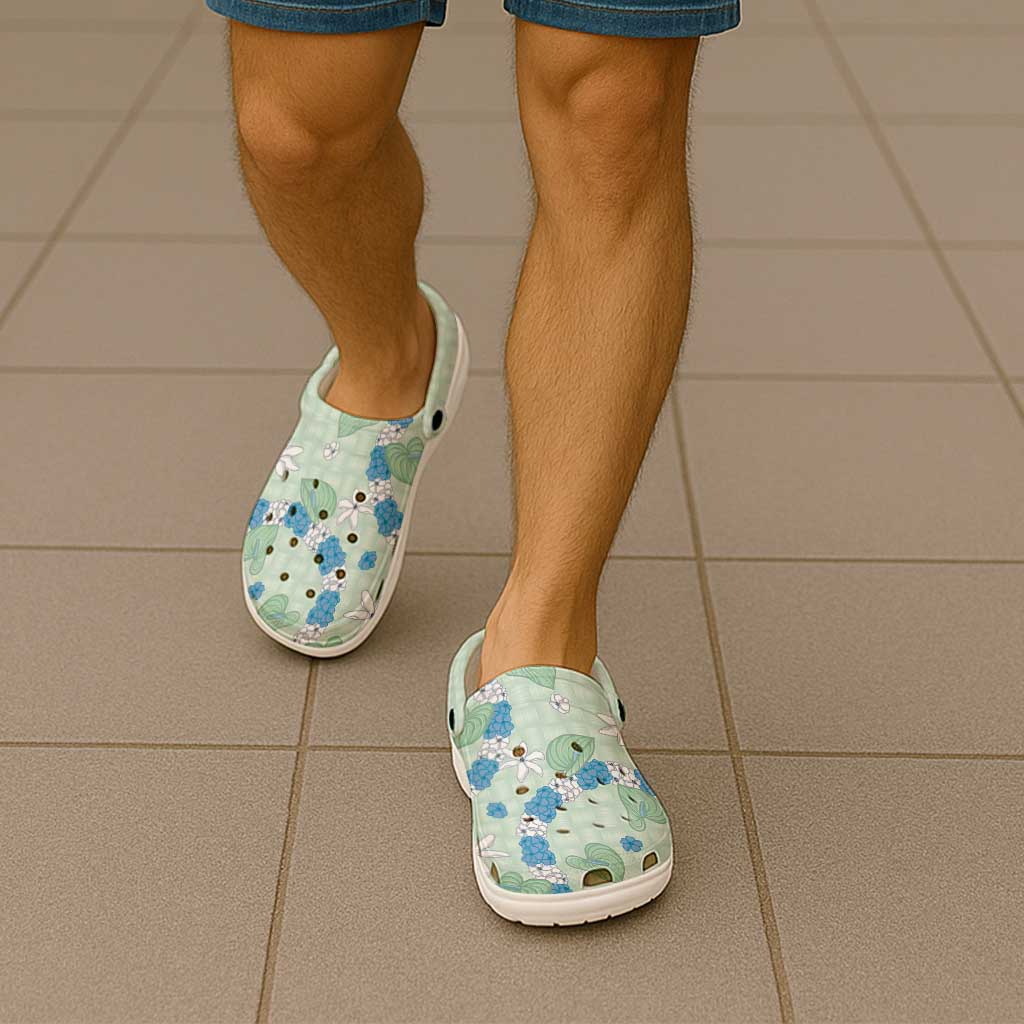 Hawaii Anthurium Tiare Pikake Lei Clogs Shoes Omaomao Lauhala Art Pattern LT01 - Polynesian Pride