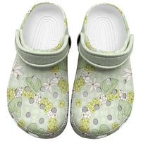 Hawaii Anthurium Tiare Pikake Lei Clogs Shoes Sage Green Lauhala Art Pattern LT01 Green - Polynesian Pride