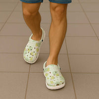 Hawaii Anthurium Tiare Pikake Lei Clogs Shoes Sage Green Lauhala Art Pattern LT01 - Polynesian Pride