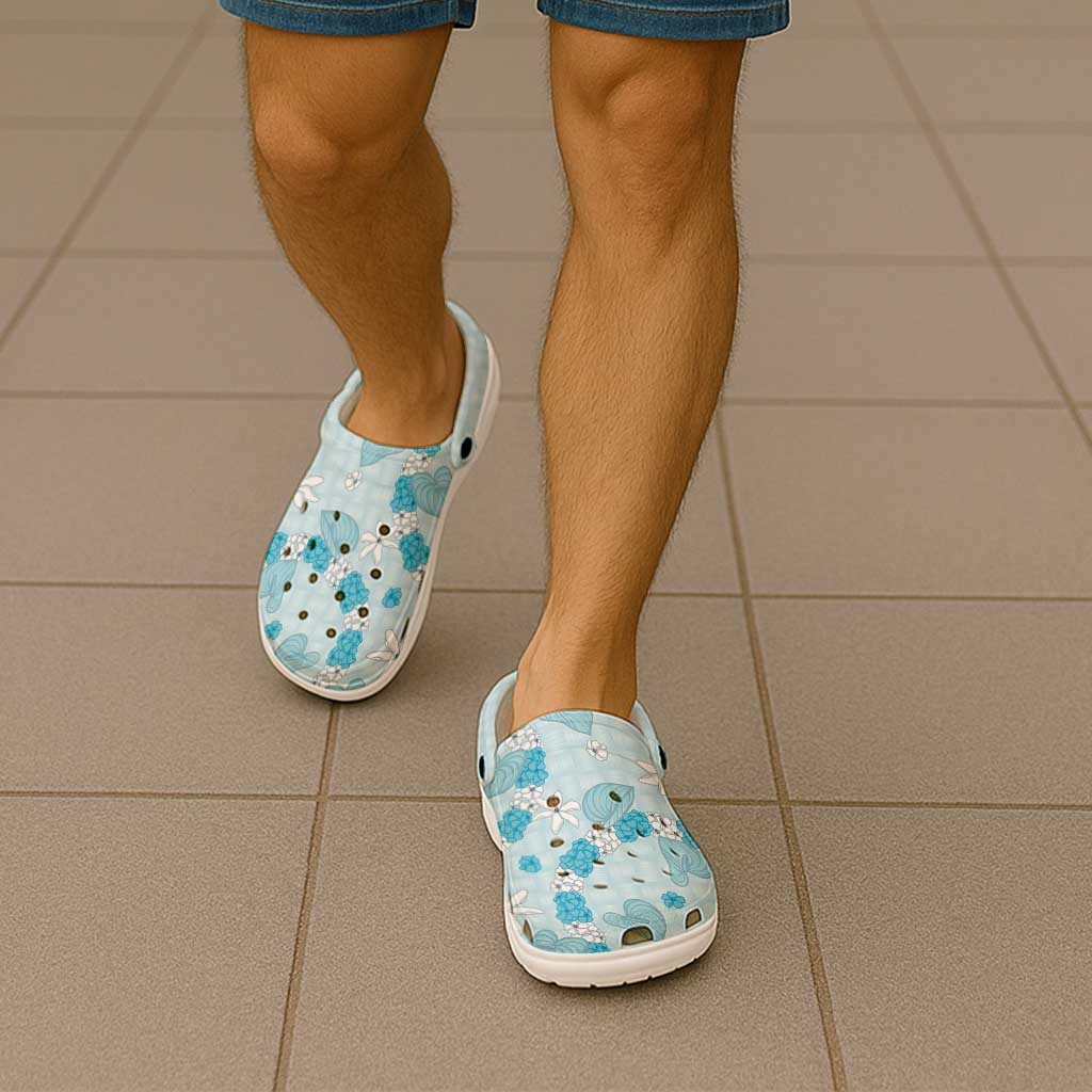 Hawaii Anthurium Tiare Pikake Lei Clogs Shoes UliUli Lauhala Art Pattern LT01 - Polynesian Pride