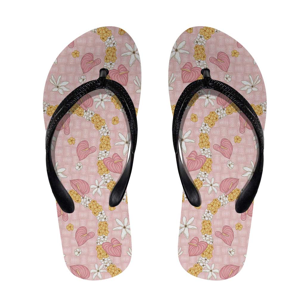 Hawaii Anthurium Tiare Pikake Lei Flip Flops Akala Lauhala Art Pattern