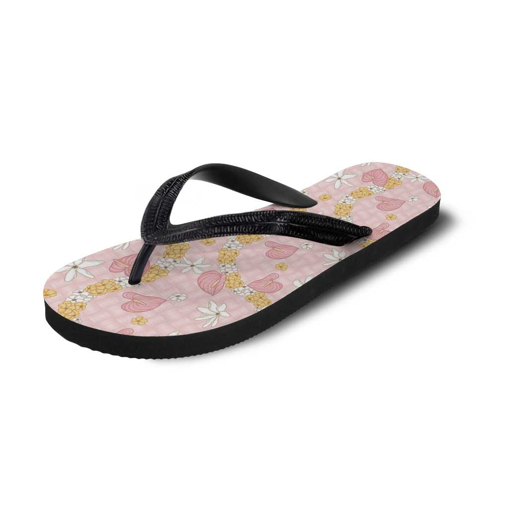 Hawaii Anthurium Tiare Pikake Lei Flip Flops Akala Lauhala Art Pattern LT01 - Polynesian Pride