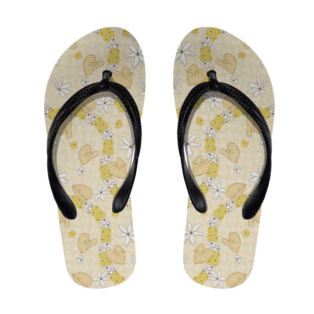 Hawaii Anthurium Tiare Pikake Lei Flip Flops Melemele Lauhala Art Pattern LT01 Yellow - Polynesian Pride