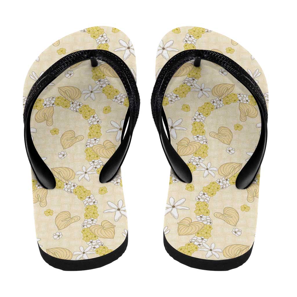 Hawaii Anthurium Tiare Pikake Lei Flip Flops Melemele Lauhala Art Pattern LT01 - Polynesian Pride