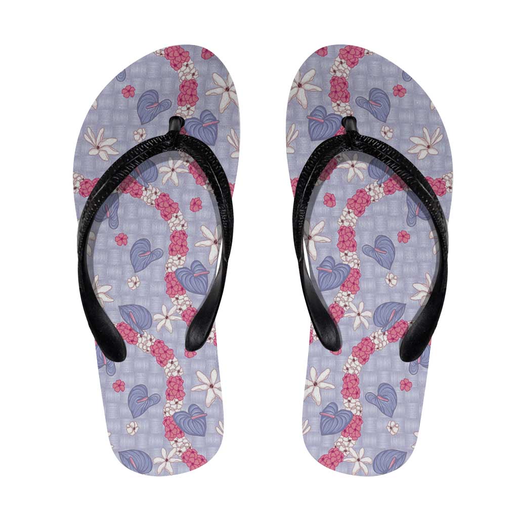 Hawaii Anthurium Tiare Pikake Lei Flip Flops Poni Lauhala Art Pattern LT01 Purple - Polynesian Pride