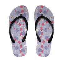 Hawaii Anthurium Tiare Pikake Lei Flip Flops Poni Lauhala Art Pattern LT01 Purple - Polynesian Pride
