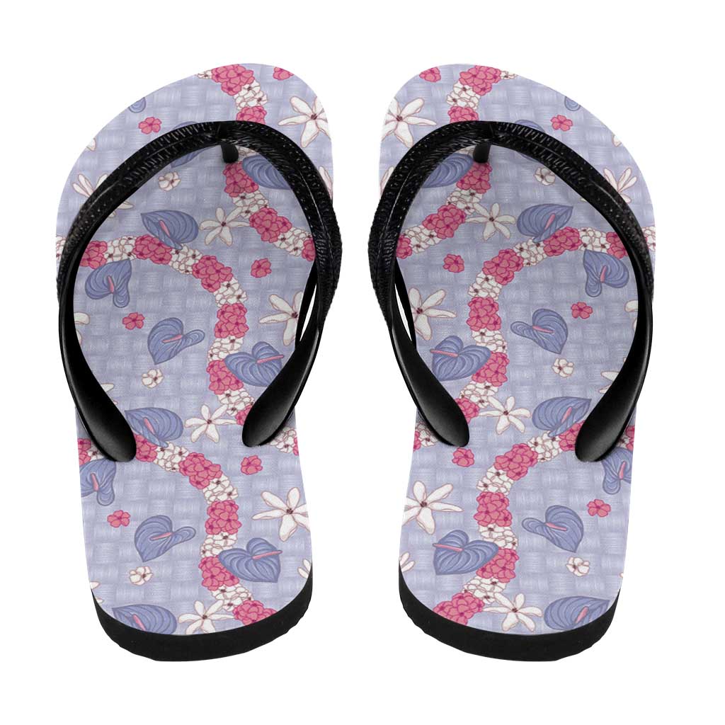 Hawaii Anthurium Tiare Pikake Lei Flip Flops Poni Lauhala Art Pattern LT01 - Polynesian Pride